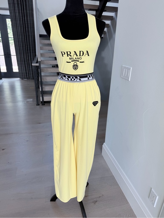 Prada Pants - Yellow Top with Wide Leg Pants with pockets size S